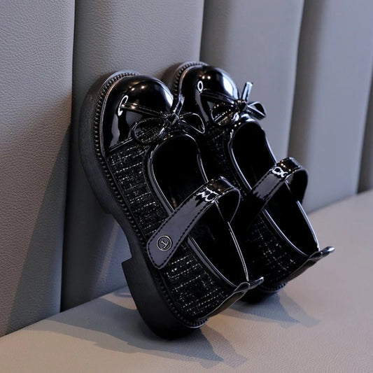 Kid's Patchwork Bow Leather Shoes - Princess Mary Jane Shoes