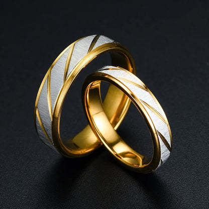 Stainless Steel Gold Color Wave Pattern Couple Ring