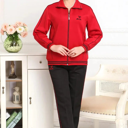 Women's Embroidered Zipper Autumn Winter Knitted Two Piece Set