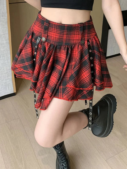 Zoki Gothic Retro Plaid Mini Skirt