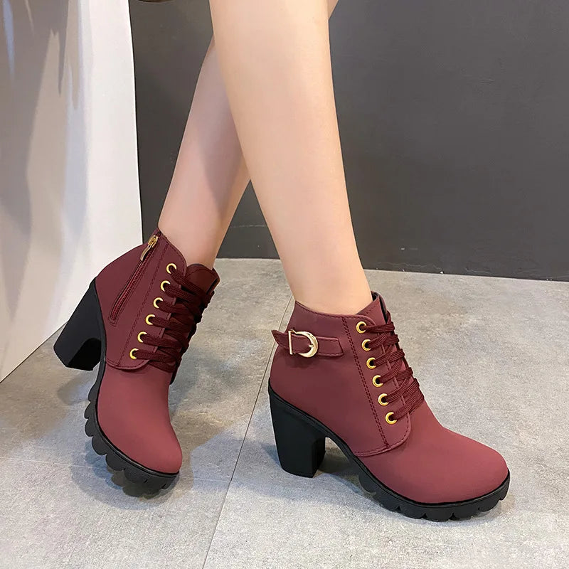Winter Women Lace-up  High Heels Boots