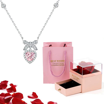 Valentinstag Geschenk Luxus rote Herz Halskette mit Rose Geschenkbox
