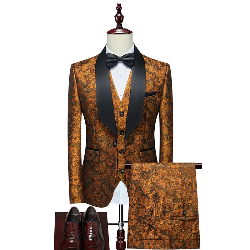 Men's Floral Three-Piece Evening Wedding Guest Dresses