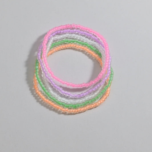 Luminous Rainbow Acrylic Rice Beads Anklet Set for Women – Elastic Rope Colorful Ankle Bracelet