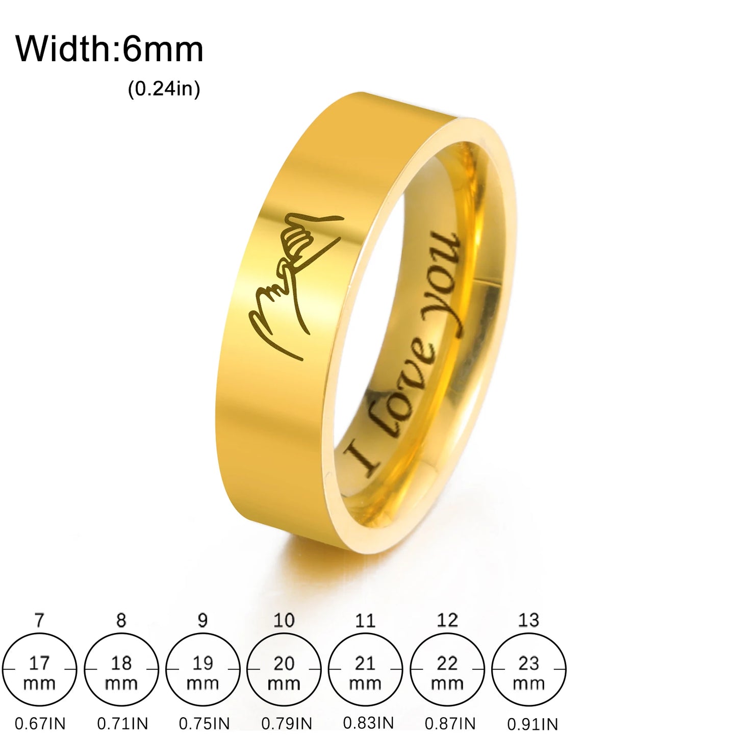 Bagues de promesse pour couple en acier inoxydable – Bague assortie gravée « Je t'aime »