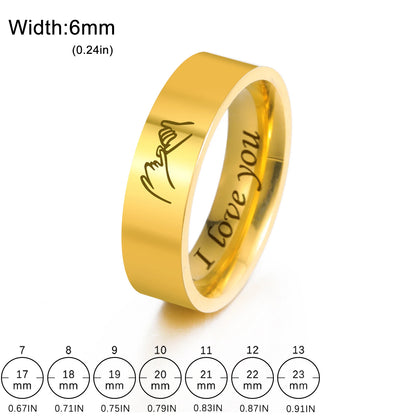 Bagues de promesse pour couple en acier inoxydable – Bague assortie gravée « Je t'aime »