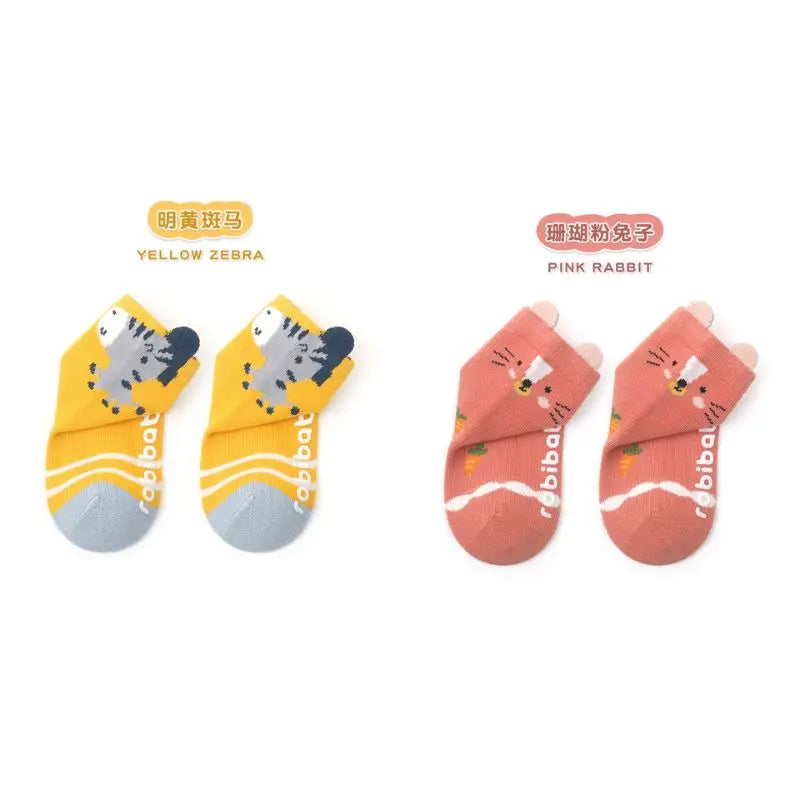 Chaussettes de sol antidérapantes en coton pour bébé, 2 paires, dessin animé, garçon et fille