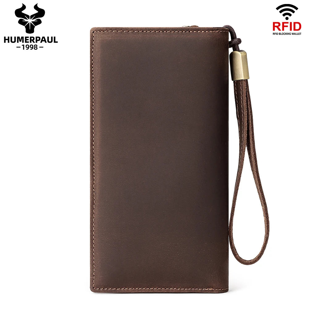 Men’s Leather Long Wallet Clutch with Phone Pocket – RFID Blocking Credit Card Holder