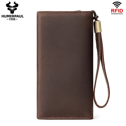 Men’s Leather Long Wallet Clutch with Phone Pocket – RFID Blocking Credit Card Holder