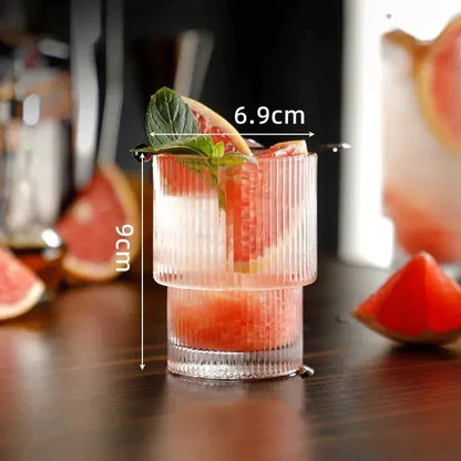 Transparent Stripe Glass Cups - Stackable Drinkware