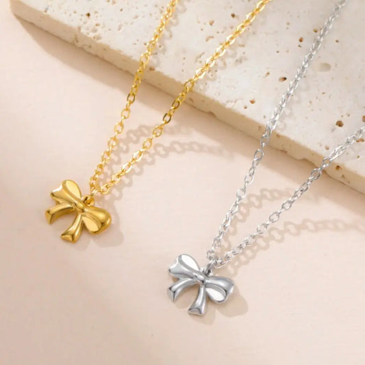 Stainless Steel Bow Pendant Necklace for Women