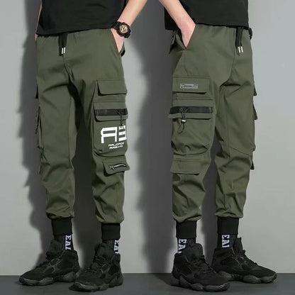Herren-Cargohose, lässiger Hip-Hop-Streetwear-Stil – Jogginghose mit mehreren Taschen und Farbblock-Design