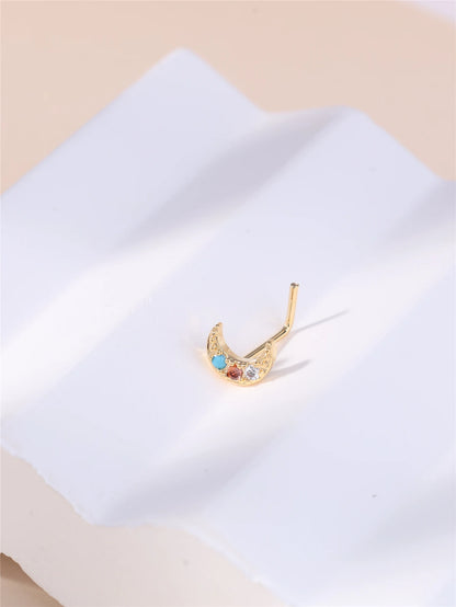 Crescent Moon L-Shaped Nose Stud with CZ