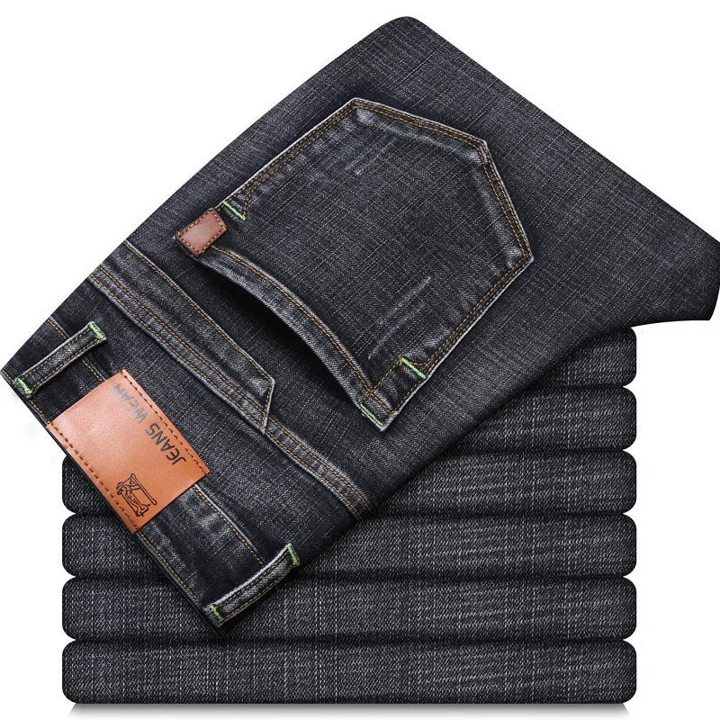 Jean en denim noir stretch droit pour homme