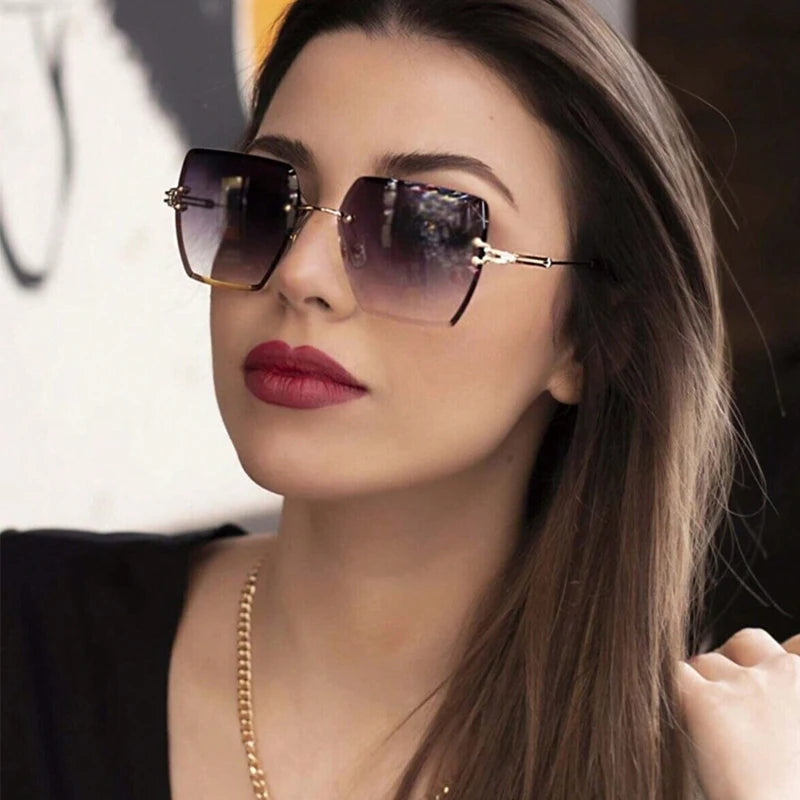 Women's Retro Summer Oversized Rimless Sunglasses