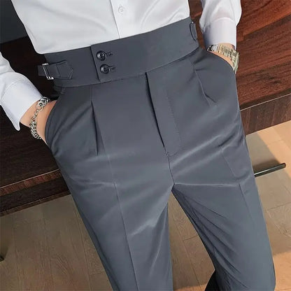 Pantalon de bureau classique coupe slim pour homme - Pantalon vintage taille haute