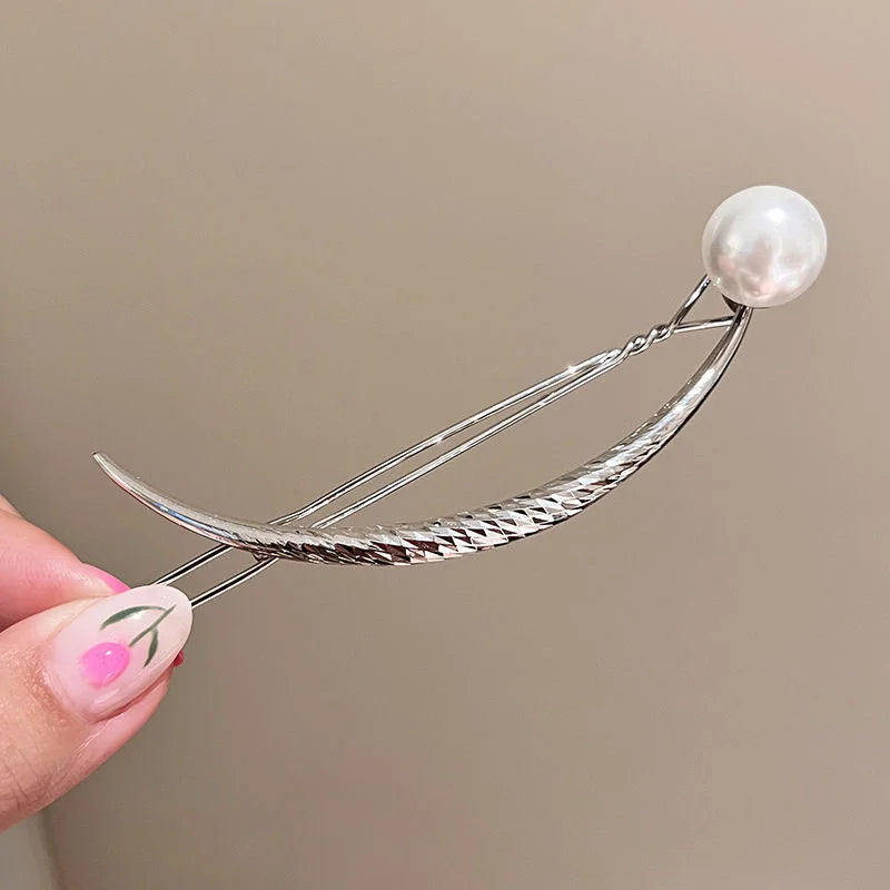 Pinces à cheveux géométriques en métal avec perles coréennes