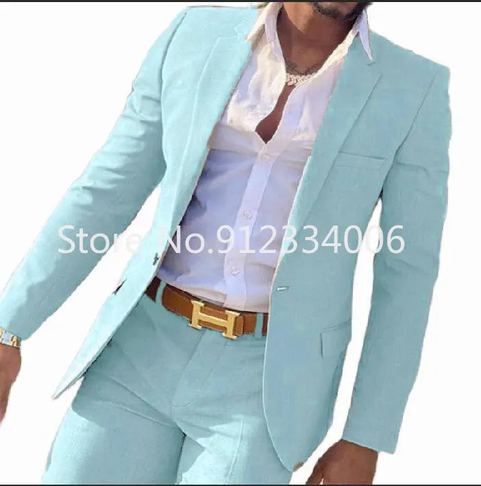 Men's Beige 2-Piece Slim Fit Wedding Suit - Blazer & Pants