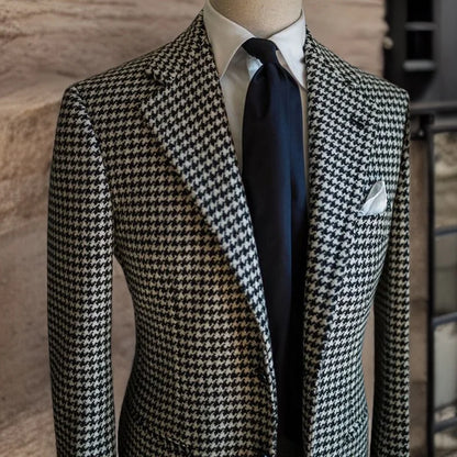 Houndstooth Business Blazer - Plaid Suit Jacket