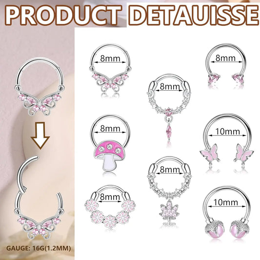 8-teiliges Set rosa Septum-Nasenringe – Nasenpiercing aus Edelstahl in Hufeisenform