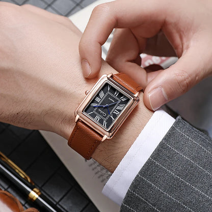 Montre d'affaires à quartz pour hommes avec bracelet en cuir