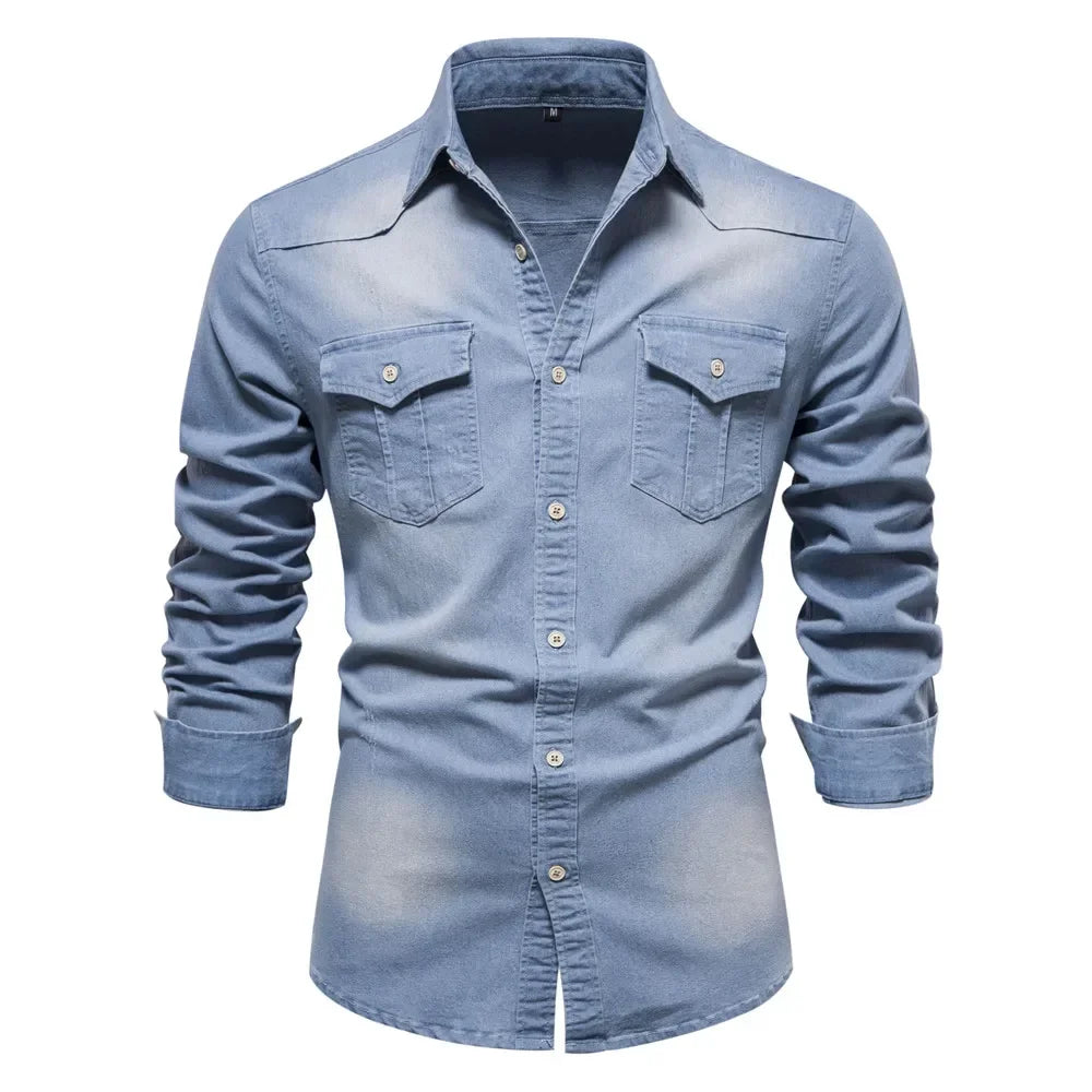 Double Pockets Slim Jeans Shirts For Men