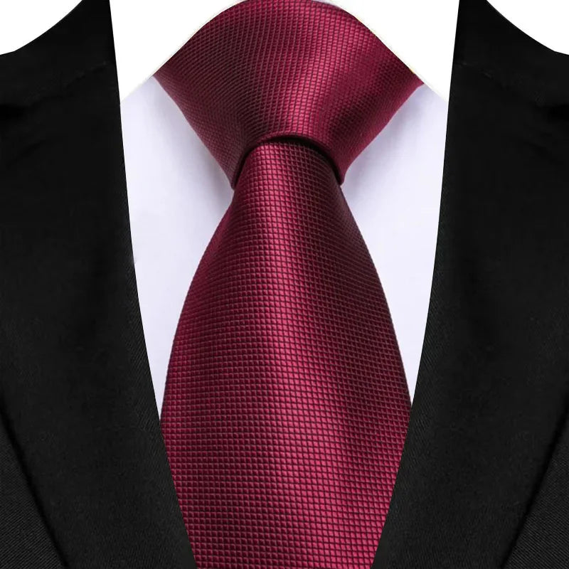 Men's Burgundy Plaid Silk Wedding Tie Set
