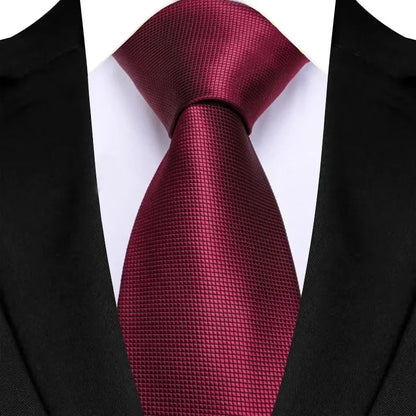 Men's Burgundy Plaid Silk Wedding Tie Set