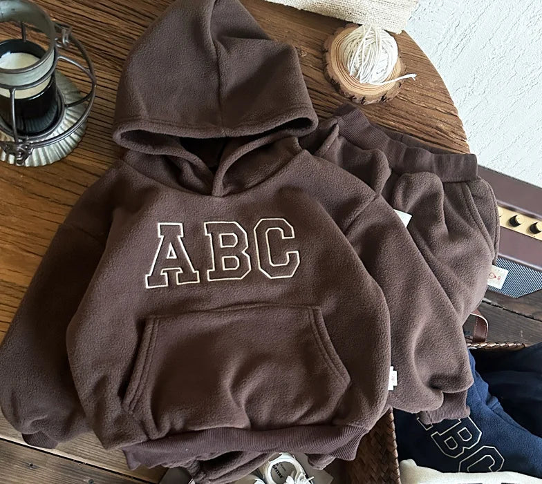 Boys Fur Lined Hoodie Set 2 Piece Tracksuit – Winter Fleece Sweatshirt & Jogger Pants Outfit for Kids