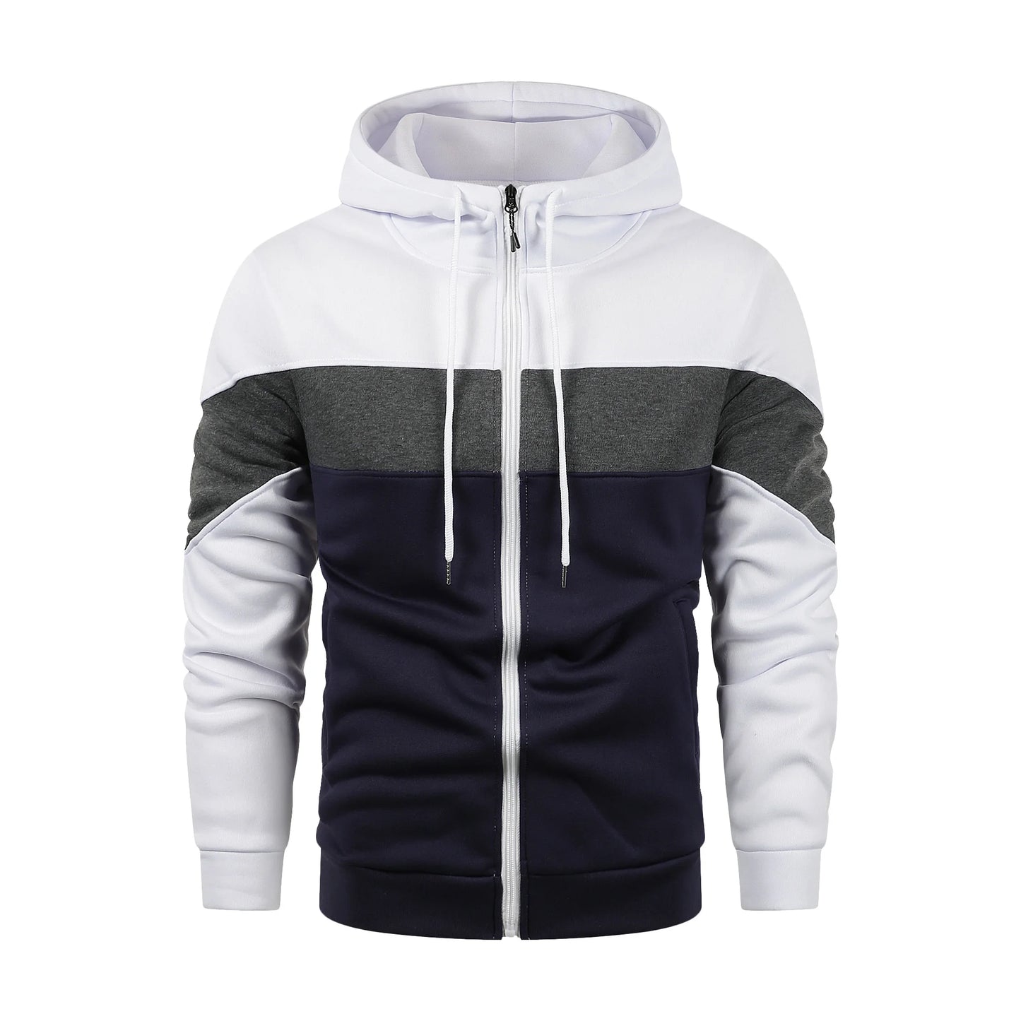 Men's Autumn Winter Sports Color Block Zip Up Hoodie