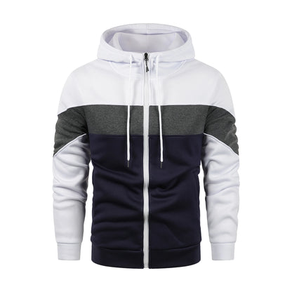 Men's Autumn Winter Sports Color Block Zip Up Hoodie
