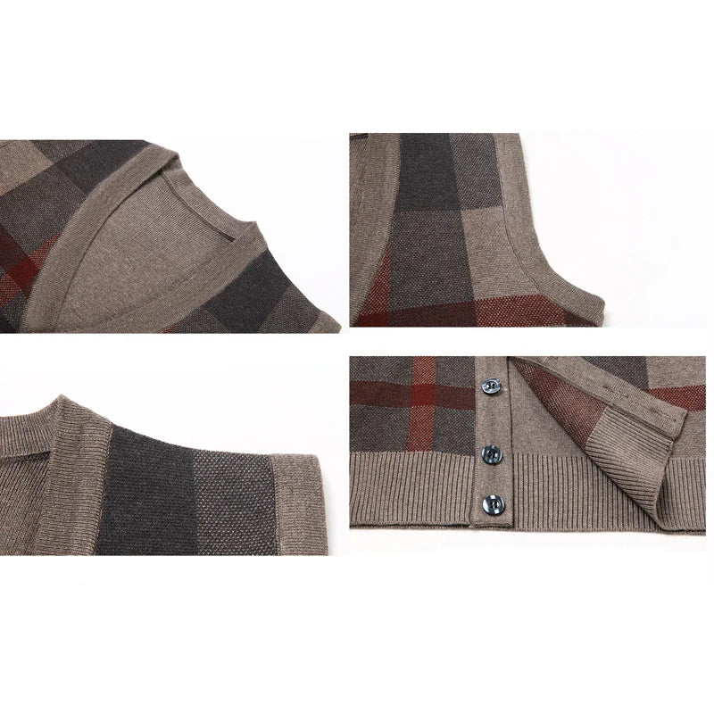 BROWON Plaid Knit Sweater Vest Set for Men