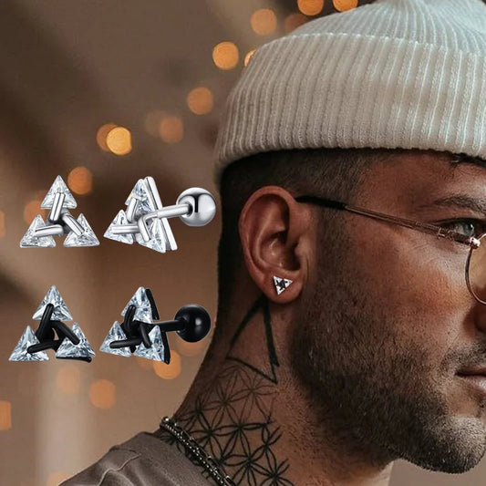 Boucles d'oreilles minimalistes triangle zircon en acier inoxydable