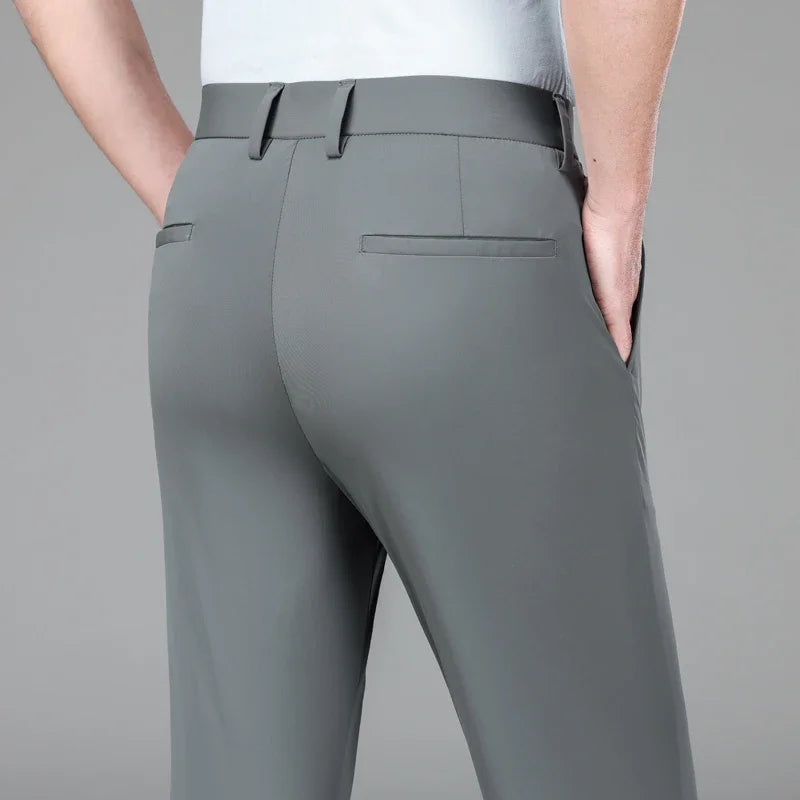 Men's Ice Silk High Waist Slim Fit Suit Pants