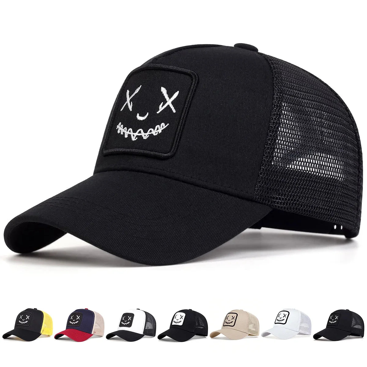 Smile Face Embroidered Mesh Hip Hop Cap