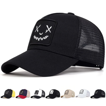 Smile Face Embroidered Mesh Hip Hop Cap