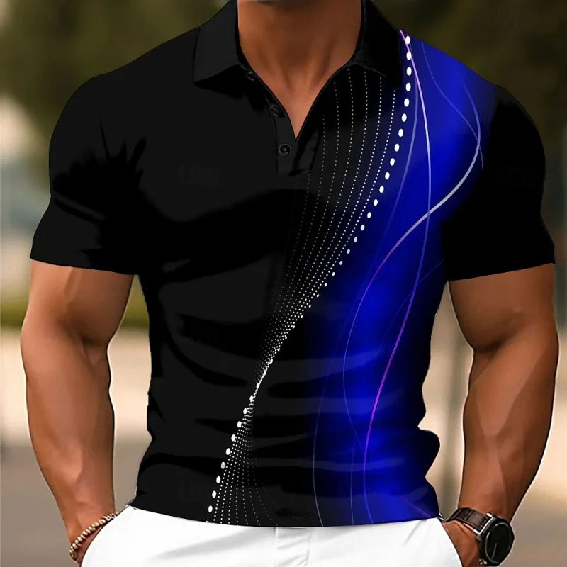 Men's Summer 3D Printed Stripes Polo Shirt