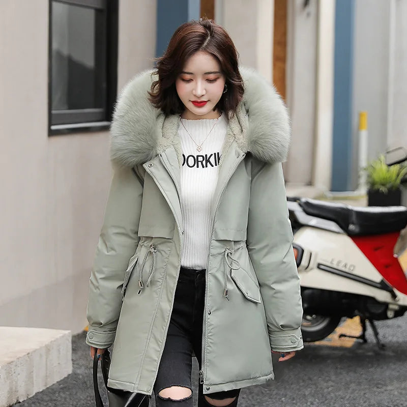 Women's Hooded Parka Fur Collar & Wool Liner Jacket