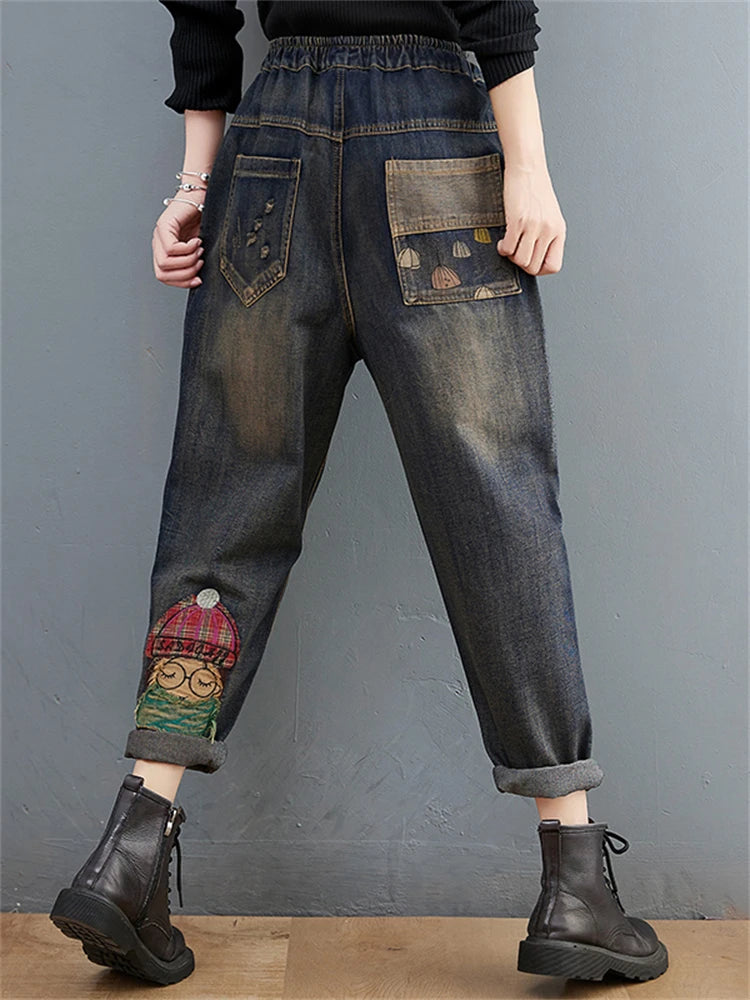 High Waist Breeches Pockets Mom Harem Blue Jeans