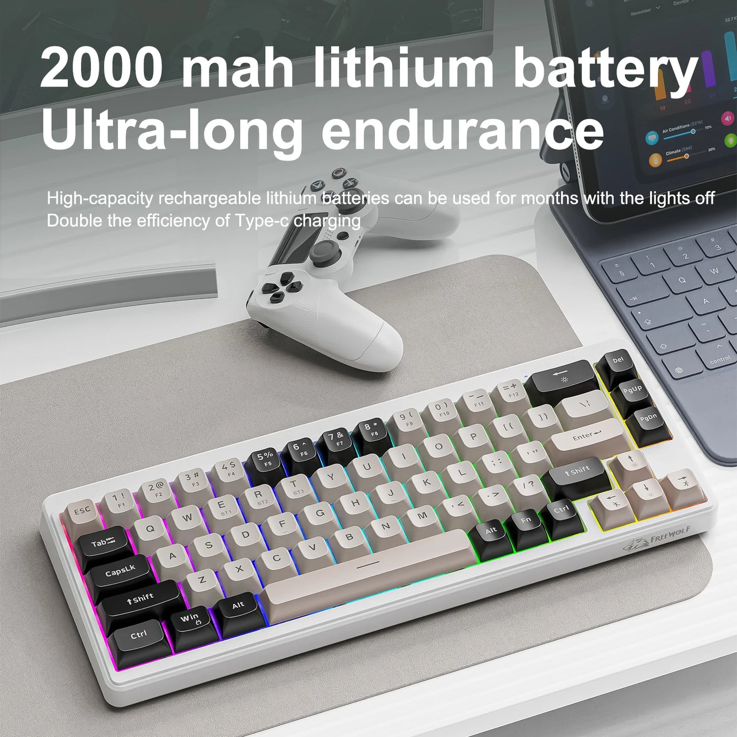 Kabellose mechanische Tastatur, Bluetooth, Dualmodus, Hot-Swap-fähig, Mini, 68 Tasten, roter Schalter, für PC, PS4, Xbox, iPhone, iPad