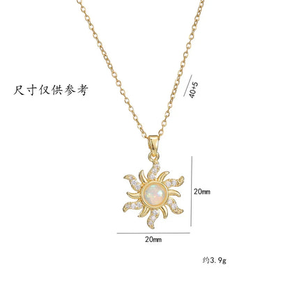 Collier en or avec pendentif fleur, zircone incrustée, chaîne en acier titane et pendentif soleil en opale (1 pièce).