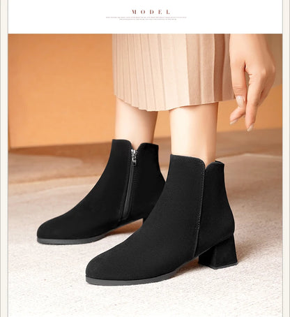 Women's Mid-Heel Wool Warm Ankle Boots