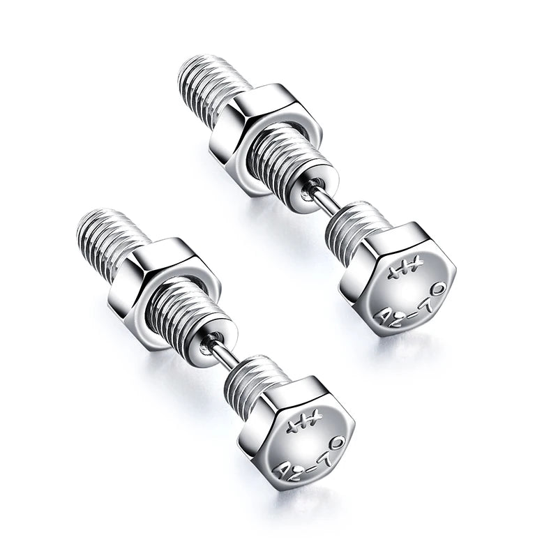 Black Stainless Steel Screw Stud Earrings