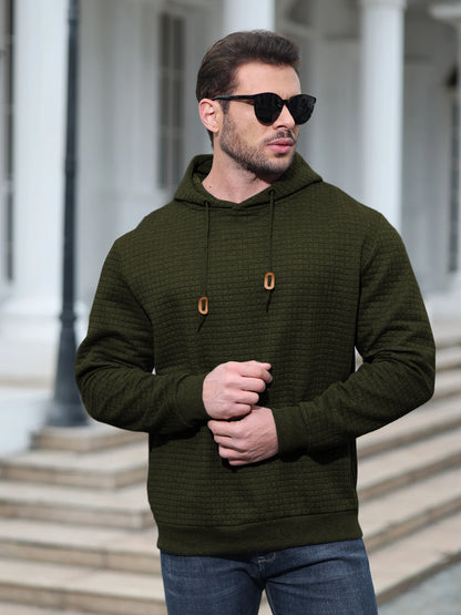 Lässiger Kapuzenpullover für Herren im Herbst - Langärmliger karierter Jacquardpullover