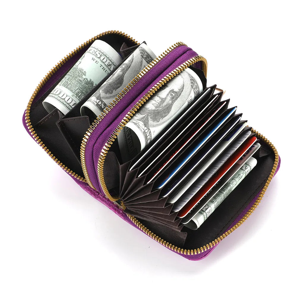 PU Leather Card Holder Wallet – Double Zipper Credit Card & ID Holder Coin Pocket