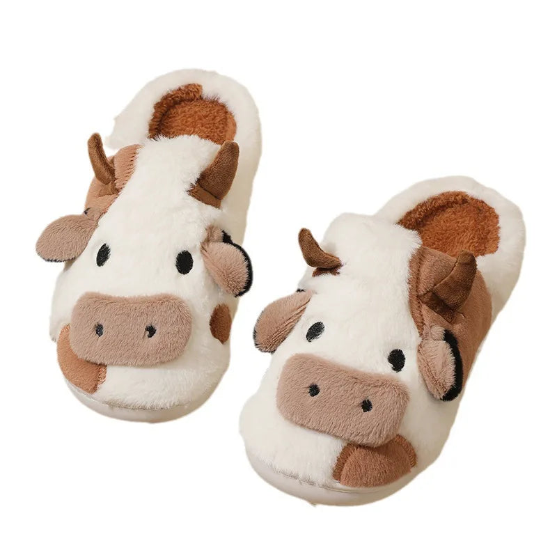 Winter Unisex Cute Cartoon Cow Warm Plush Slippers
