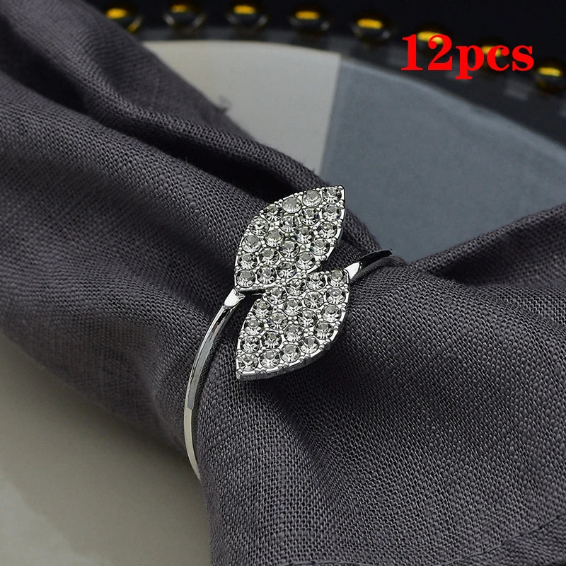 Gold & Silver Leaf Napkin Rings – 12 Pc Metal Napkin Holder