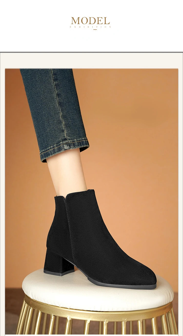 Women's Mid-Heel Wool Warm Ankle Boots