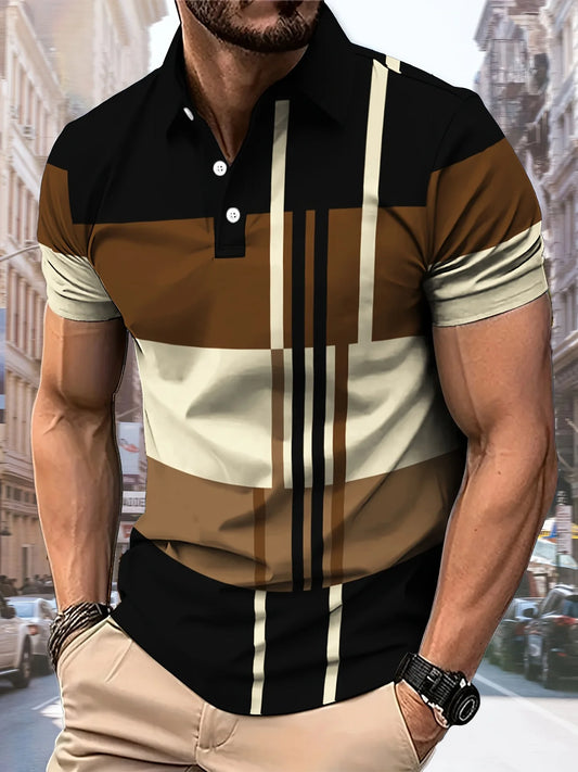 Men's Comfortable 3D Striped Printed Polo Shirt