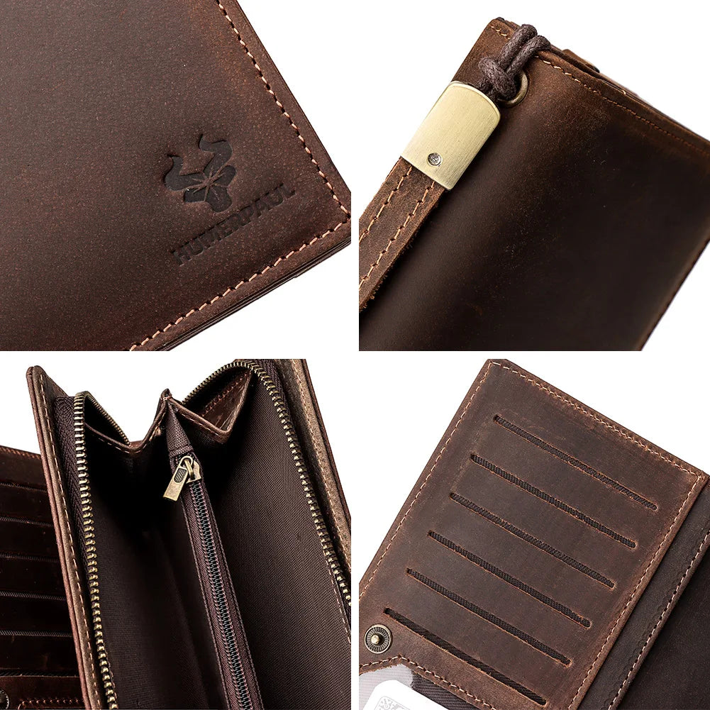 Men’s Leather Long Wallet Clutch with Phone Pocket – RFID Blocking Credit Card Holder